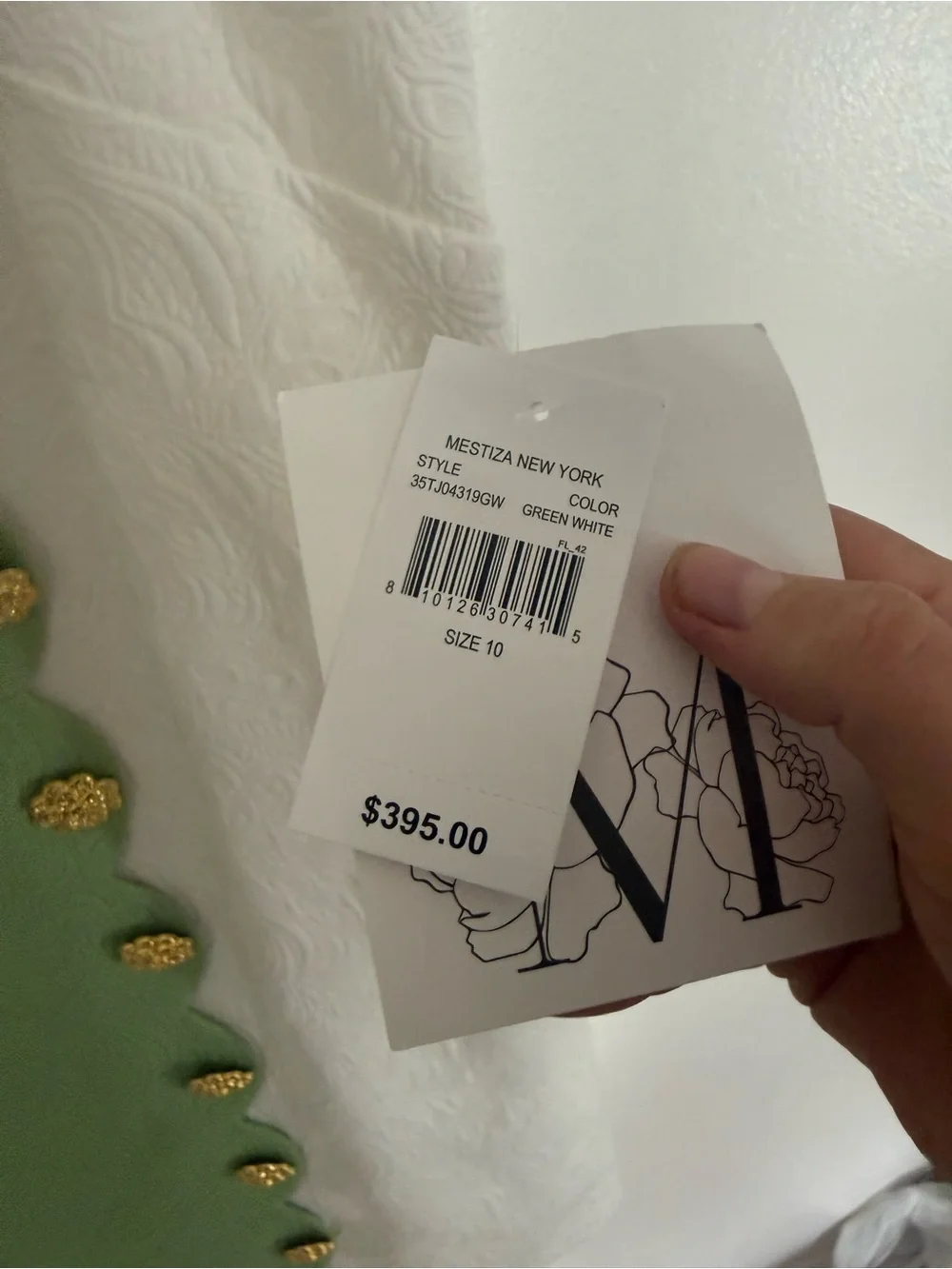 NWT Mestiza Dress Etta Scallop Mini in Green White - Picture 8 of 8